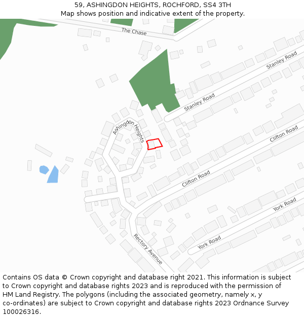 59, ASHINGDON HEIGHTS, ROCHFORD, SS4 3TH: Location map and indicative extent of plot