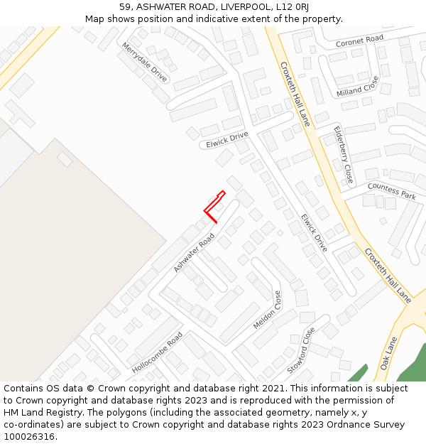59, ASHWATER ROAD, LIVERPOOL, L12 0RJ: Location map and indicative extent of plot