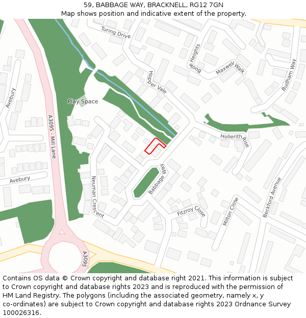 59, BABBAGE WAY, BRACKNELL, RG12 7GN: Location map and indicative extent of plot