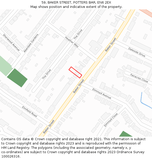 59, BAKER STREET, POTTERS BAR, EN6 2EX: Location map and indicative extent of plot