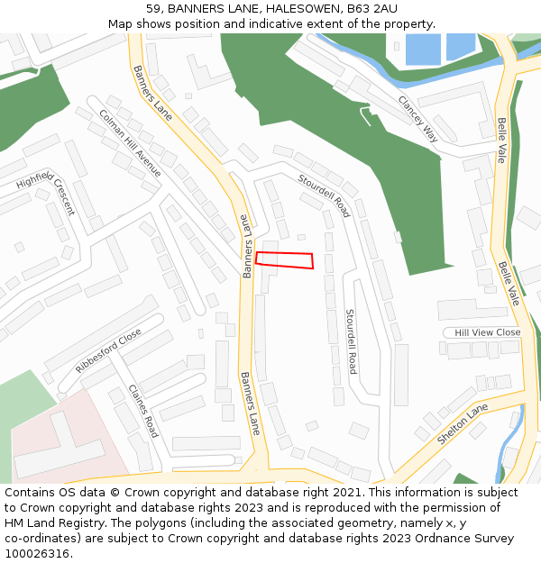 59, BANNERS LANE, HALESOWEN, B63 2AU: Location map and indicative extent of plot