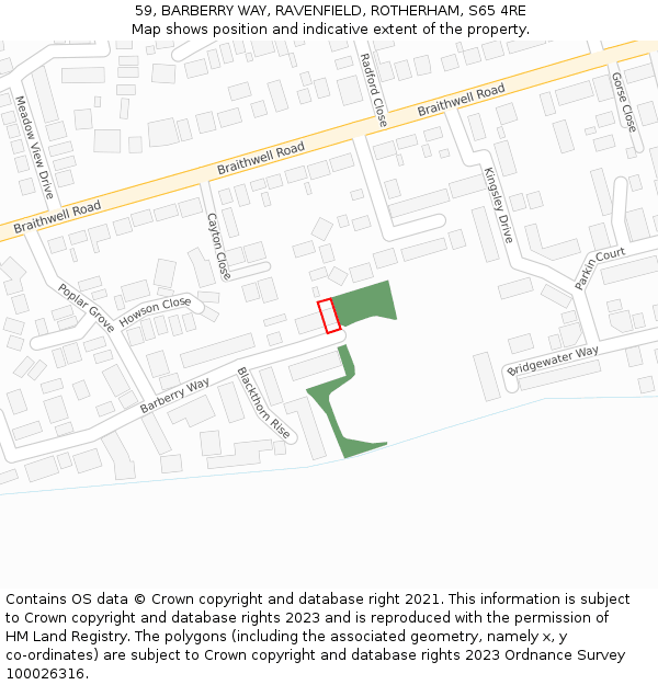 59, BARBERRY WAY, RAVENFIELD, ROTHERHAM, S65 4RE: Location map and indicative extent of plot