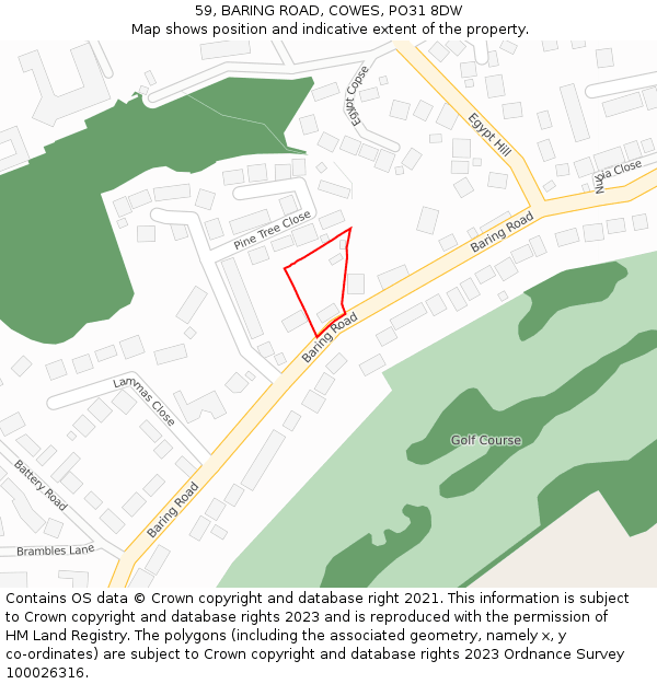 59, BARING ROAD, COWES, PO31 8DW: Location map and indicative extent of plot