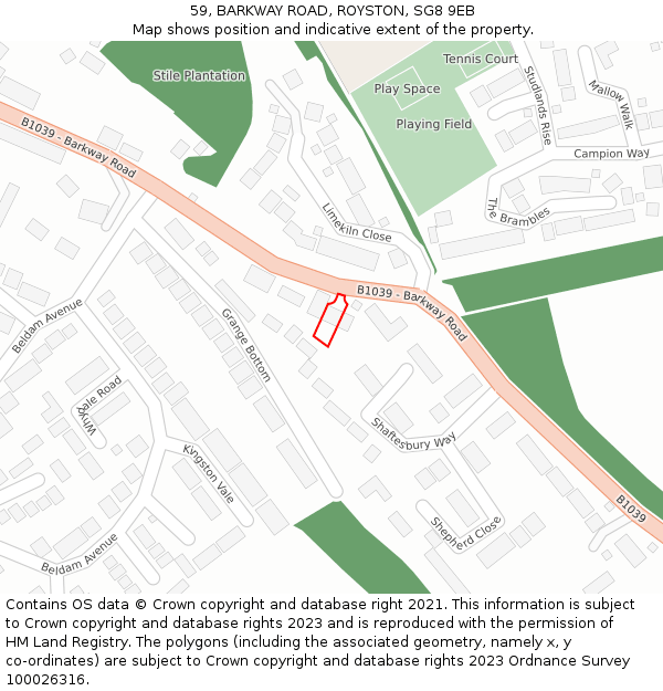 59, BARKWAY ROAD, ROYSTON, SG8 9EB: Location map and indicative extent of plot