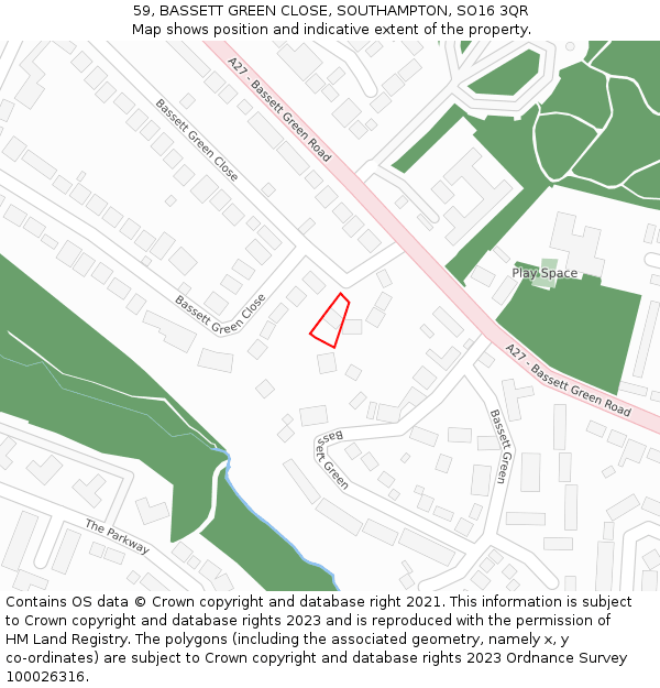 59, BASSETT GREEN CLOSE, SOUTHAMPTON, SO16 3QR: Location map and indicative extent of plot