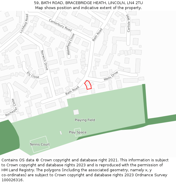 59, BATH ROAD, BRACEBRIDGE HEATH, LINCOLN, LN4 2TU: Location map and indicative extent of plot