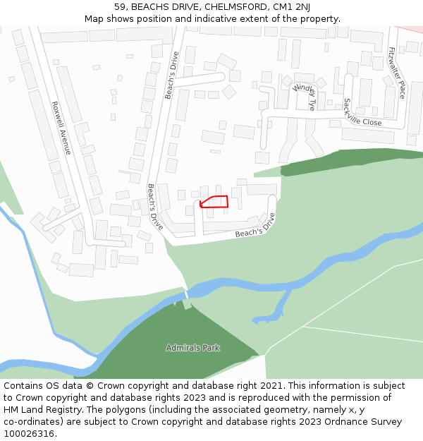 59, BEACHS DRIVE, CHELMSFORD, CM1 2NJ: Location map and indicative extent of plot