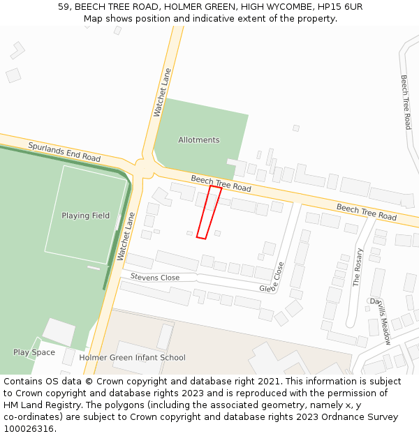 59, BEECH TREE ROAD, HOLMER GREEN, HIGH WYCOMBE, HP15 6UR: Location map and indicative extent of plot