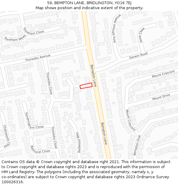 59, BEMPTON LANE, BRIDLINGTON, YO16 7EJ: Location map and indicative extent of plot