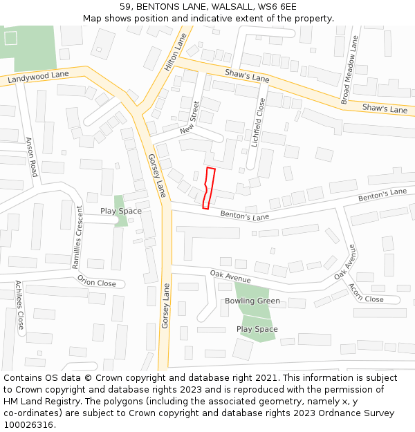 59, BENTONS LANE, WALSALL, WS6 6EE: Location map and indicative extent of plot