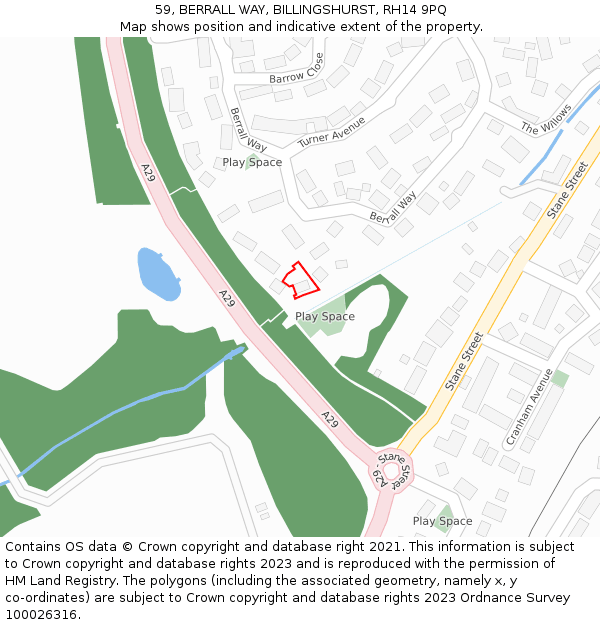 59, BERRALL WAY, BILLINGSHURST, RH14 9PQ: Location map and indicative extent of plot
