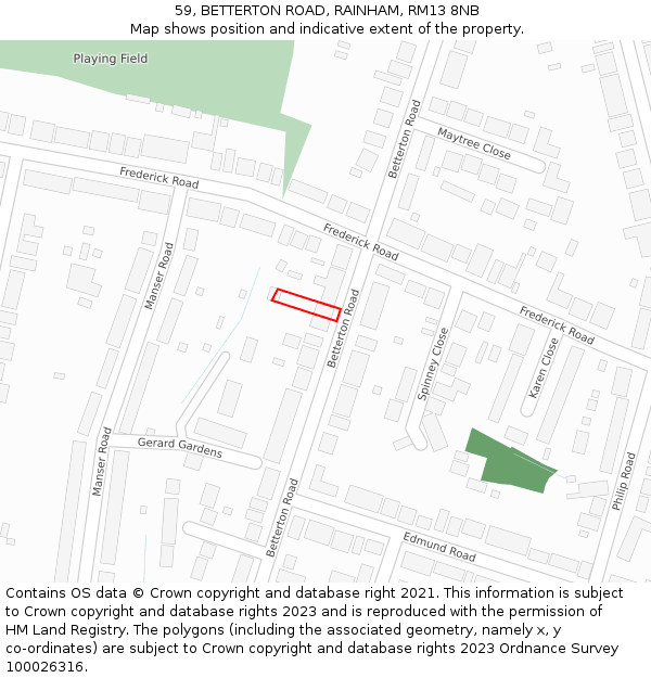 59, BETTERTON ROAD, RAINHAM, RM13 8NB: Location map and indicative extent of plot