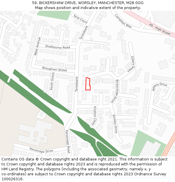 59, BICKERSHAW DRIVE, WORSLEY, MANCHESTER, M28 0GG: Location map and indicative extent of plot