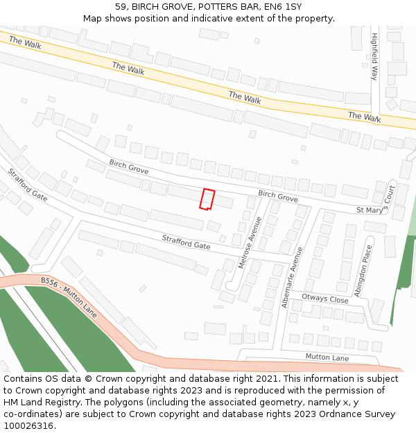 59, BIRCH GROVE, POTTERS BAR, EN6 1SY: Location map and indicative extent of plot