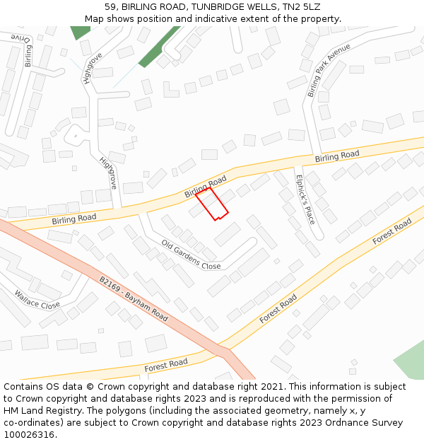 59, BIRLING ROAD, TUNBRIDGE WELLS, TN2 5LZ: Location map and indicative extent of plot