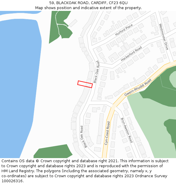 59, BLACKOAK ROAD, CARDIFF, CF23 6QU: Location map and indicative extent of plot