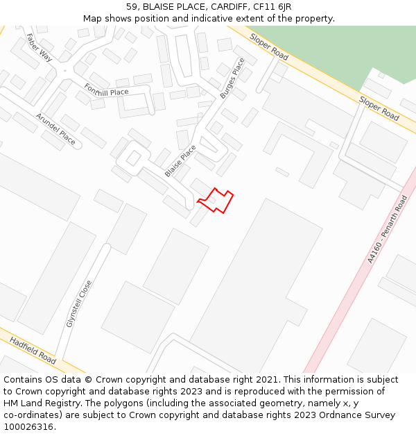 59, BLAISE PLACE, CARDIFF, CF11 6JR: Location map and indicative extent of plot
