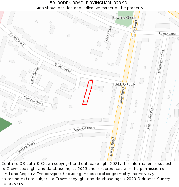 59, BODEN ROAD, BIRMINGHAM, B28 9DL: Location map and indicative extent of plot