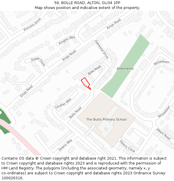 59, BOLLE ROAD, ALTON, GU34 1PP: Location map and indicative extent of plot