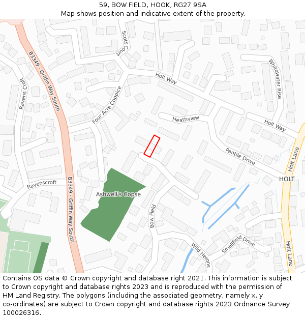 59, BOW FIELD, HOOK, RG27 9SA: Location map and indicative extent of plot