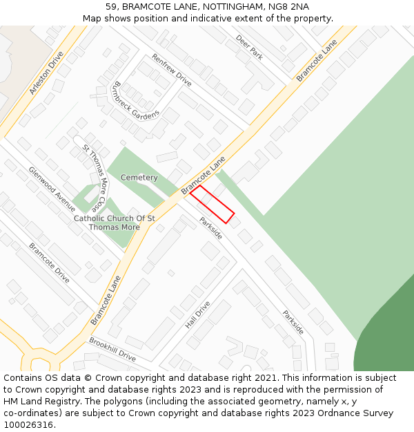 59, BRAMCOTE LANE, NOTTINGHAM, NG8 2NA: Location map and indicative extent of plot