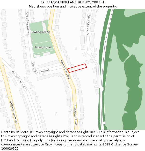 59, BRANCASTER LANE, PURLEY, CR8 1HL: Location map and indicative extent of plot