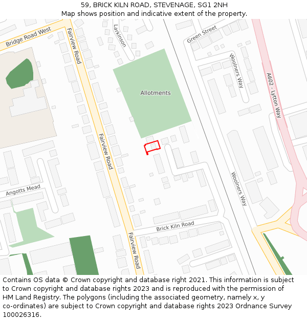 59, BRICK KILN ROAD, STEVENAGE, SG1 2NH: Location map and indicative extent of plot