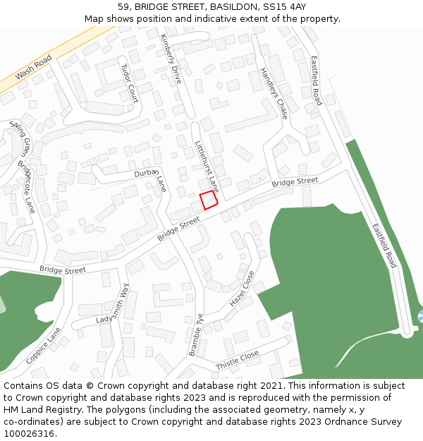 59, BRIDGE STREET, BASILDON, SS15 4AY: Location map and indicative extent of plot