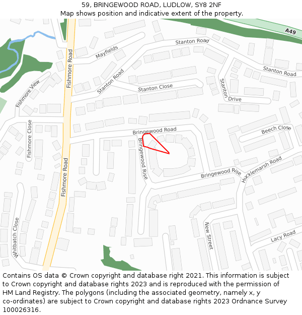 59, BRINGEWOOD ROAD, LUDLOW, SY8 2NF: Location map and indicative extent of plot