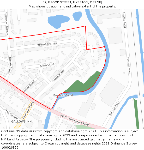 59, BROOK STREET, ILKESTON, DE7 5BJ: Location map and indicative extent of plot