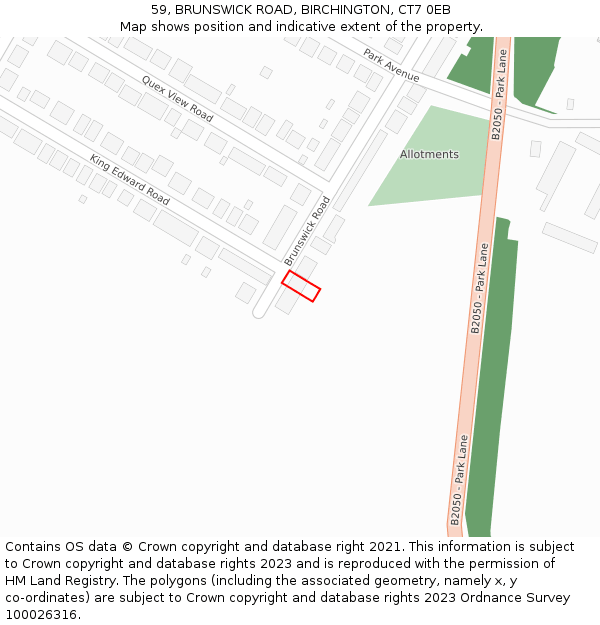 59, BRUNSWICK ROAD, BIRCHINGTON, CT7 0EB: Location map and indicative extent of plot