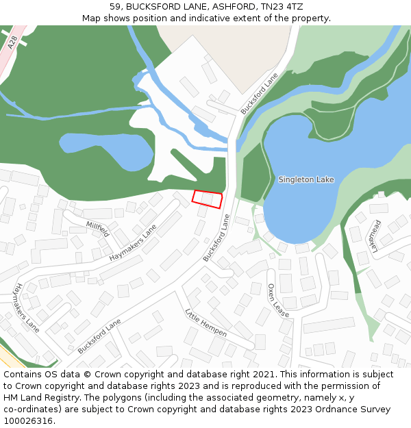 59, BUCKSFORD LANE, ASHFORD, TN23 4TZ: Location map and indicative extent of plot