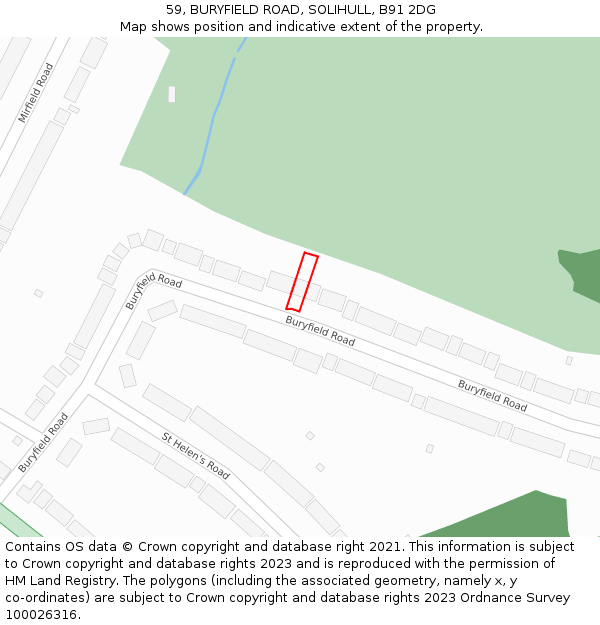 59, BURYFIELD ROAD, SOLIHULL, B91 2DG: Location map and indicative extent of plot