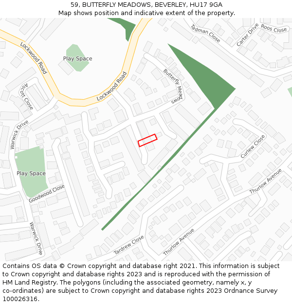 59, BUTTERFLY MEADOWS, BEVERLEY, HU17 9GA: Location map and indicative extent of plot