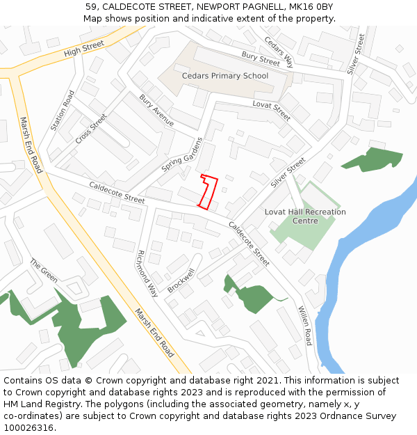 59, CALDECOTE STREET, NEWPORT PAGNELL, MK16 0BY: Location map and indicative extent of plot