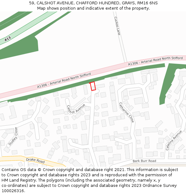 59, CALSHOT AVENUE, CHAFFORD HUNDRED, GRAYS, RM16 6NS: Location map and indicative extent of plot