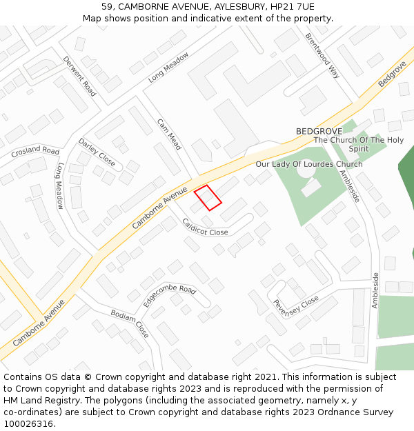 59, CAMBORNE AVENUE, AYLESBURY, HP21 7UE: Location map and indicative extent of plot