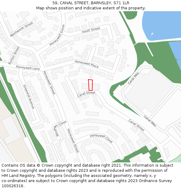 59, CANAL STREET, BARNSLEY, S71 1LR: Location map and indicative extent of plot