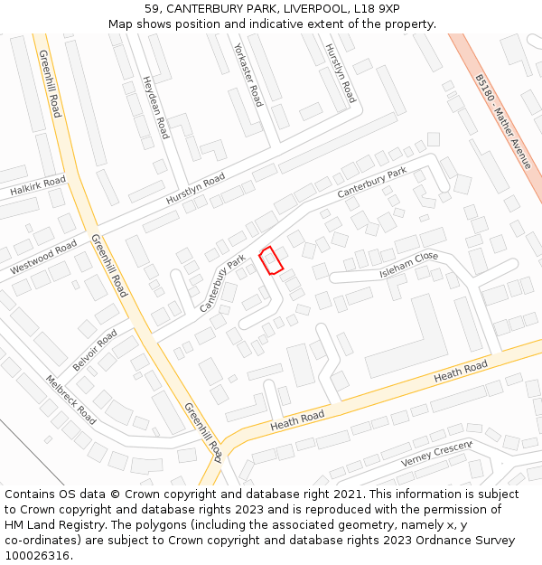 59, CANTERBURY PARK, LIVERPOOL, L18 9XP: Location map and indicative extent of plot