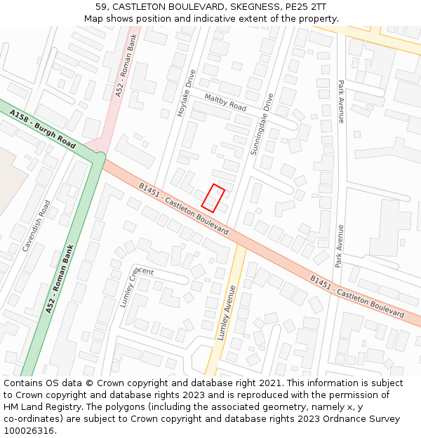 59, CASTLETON BOULEVARD, SKEGNESS, PE25 2TT: Location map and indicative extent of plot