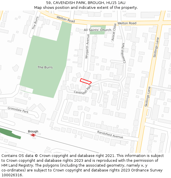 59, CAVENDISH PARK, BROUGH, HU15 1AU: Location map and indicative extent of plot