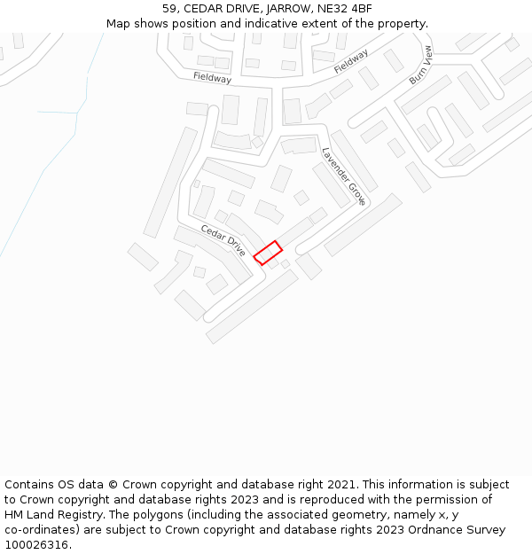 59, CEDAR DRIVE, JARROW, NE32 4BF: Location map and indicative extent of plot