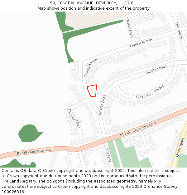 59, CENTRAL AVENUE, BEVERLEY, HU17 8LL: Location map and indicative extent of plot