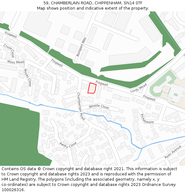 59, CHAMBERLAIN ROAD, CHIPPENHAM, SN14 0TF: Location map and indicative extent of plot