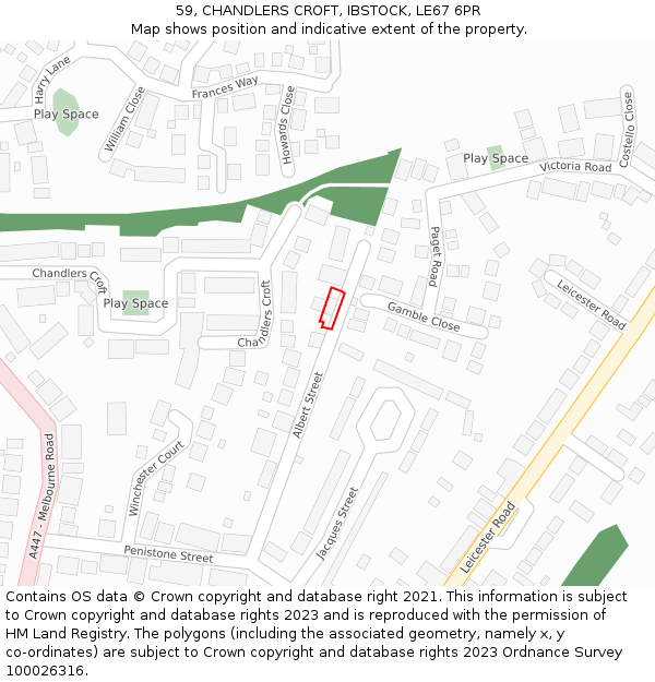 59, CHANDLERS CROFT, IBSTOCK, LE67 6PR: Location map and indicative extent of plot