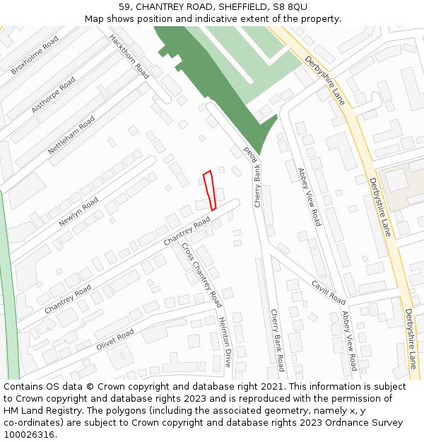 59, CHANTREY ROAD, SHEFFIELD, S8 8QU: Location map and indicative extent of plot
