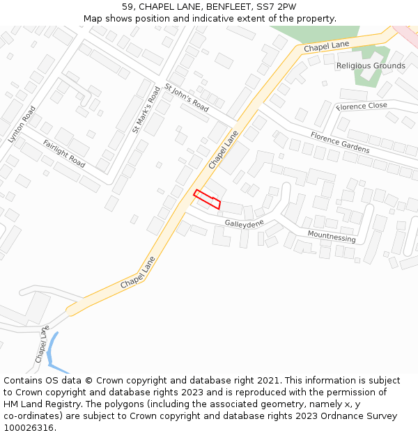 59, CHAPEL LANE, BENFLEET, SS7 2PW: Location map and indicative extent of plot