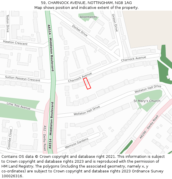59, CHARNOCK AVENUE, NOTTINGHAM, NG8 1AG: Location map and indicative extent of plot