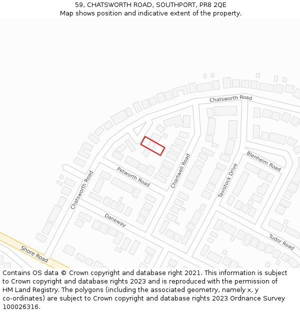 59, CHATSWORTH ROAD, SOUTHPORT, PR8 2QE: Location map and indicative extent of plot