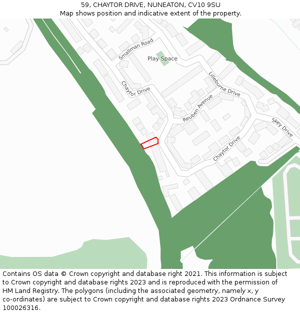 59, CHAYTOR DRIVE, NUNEATON, CV10 9SU: Location map and indicative extent of plot